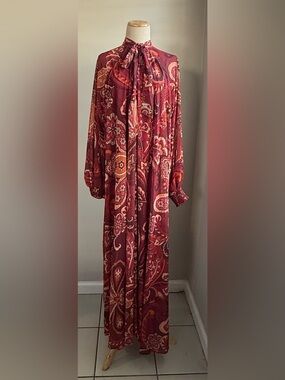 NWT Aura Red Long-Sleeve Bohemian Maxi Dress